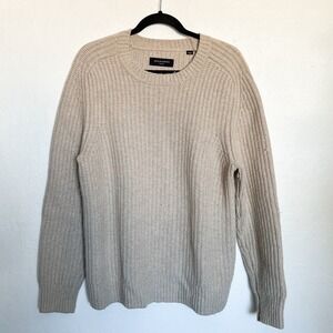 All Saints Ribbed Crewneck Oversized Knit Sweater Wool Small Tan Khaki Classic
